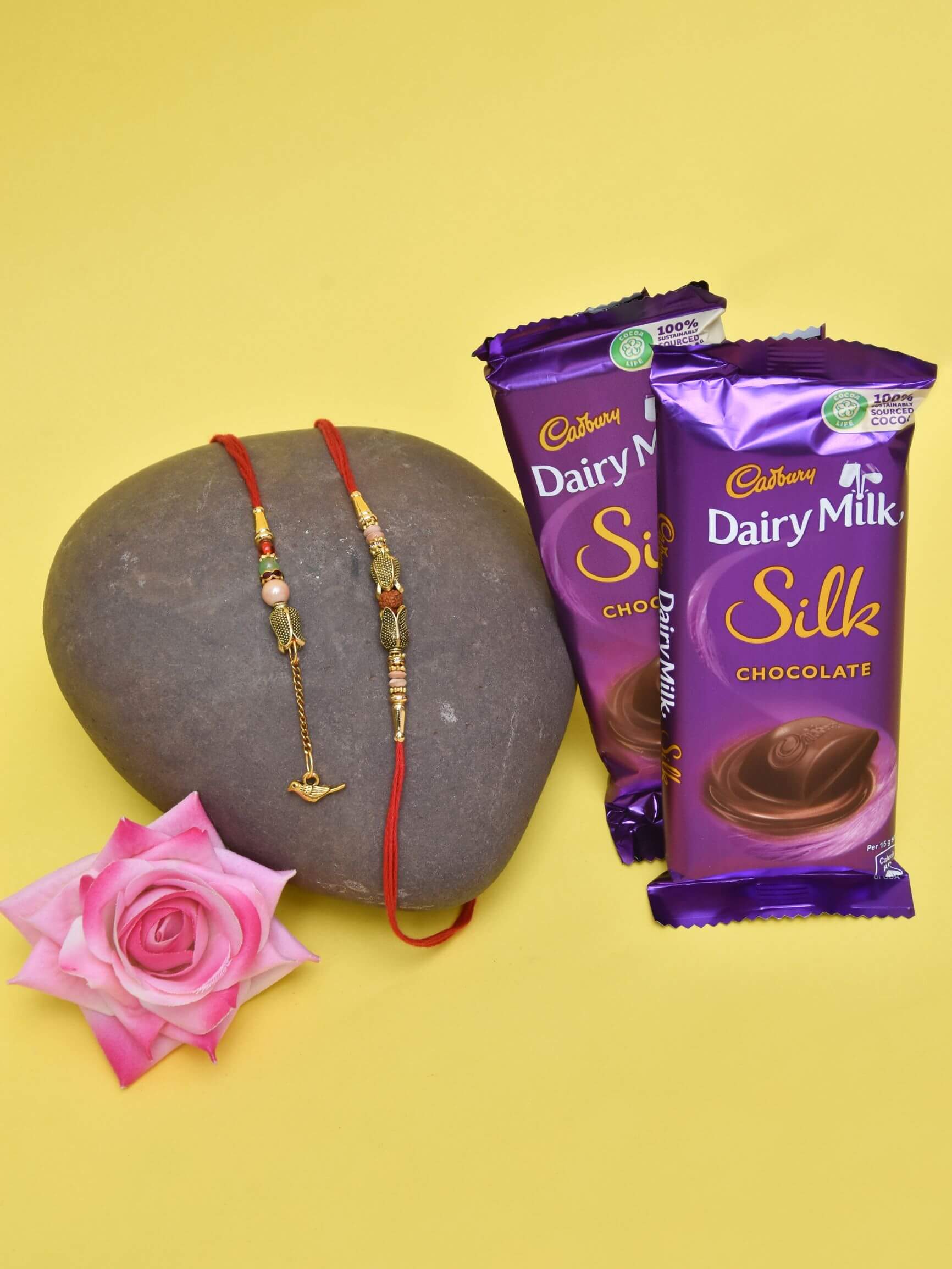 Beautiful Hand made Lumba Rakhi with Dairy Milk Silk Chocolates Elegance Rakhi