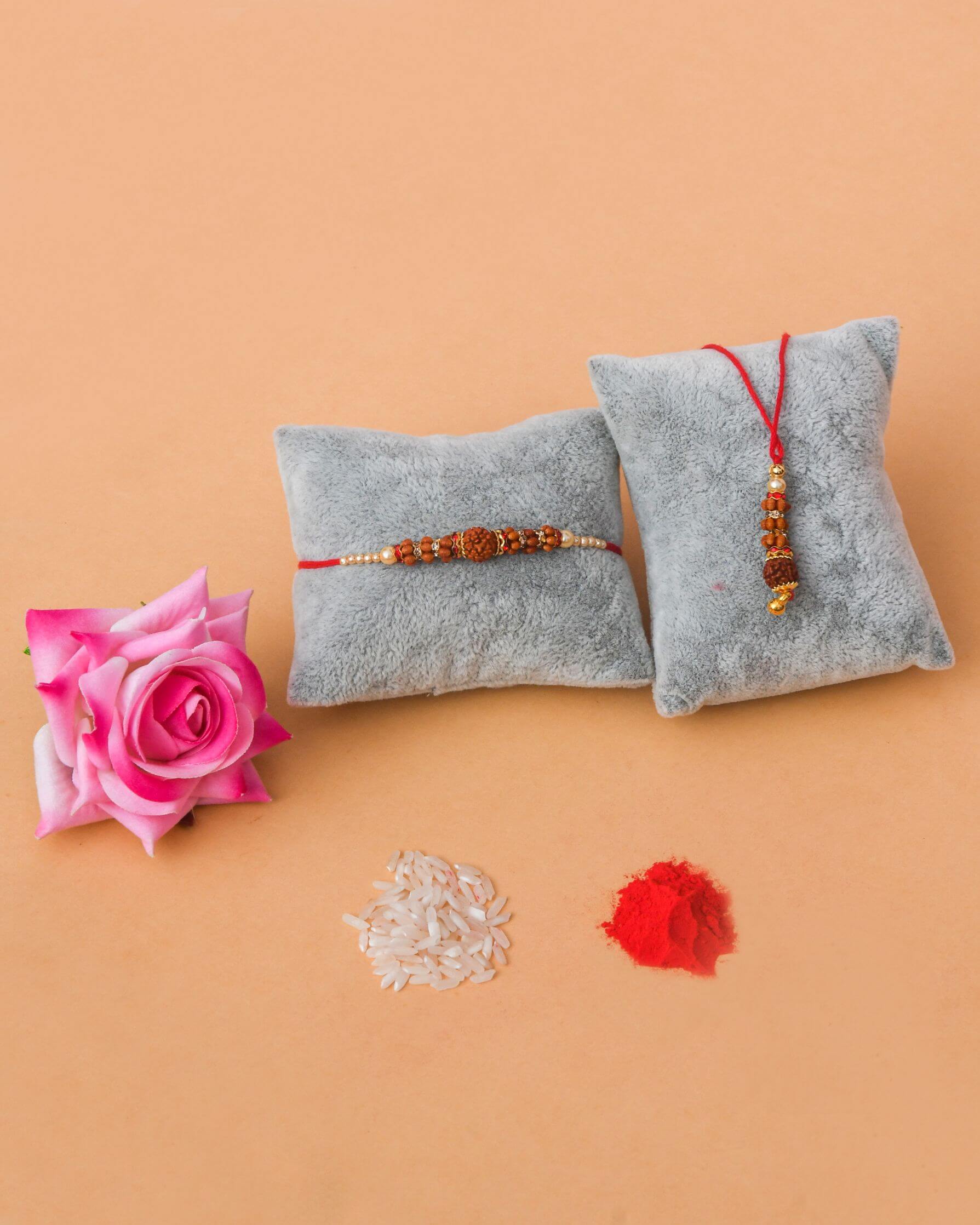 Handmade Rudraksh Shell Work Rakhi & Lumba Set 138
